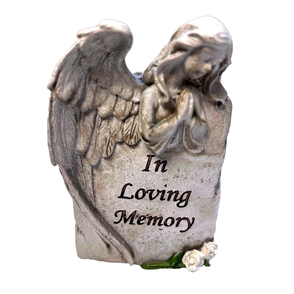 In Loving Memory Angel Statue Memorial Grave Marker Tribute Stone Figurine Grey